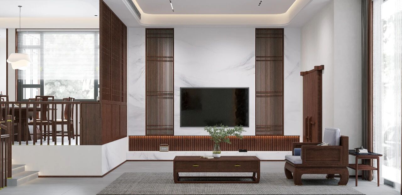 设计案例|多材混搭打造现代东方大宅，文化气韵与生命质感共生